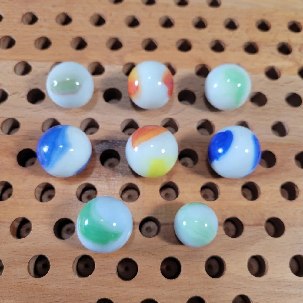 8 Vintage UV Reactive Glow Shooter Glass Marbles Blue Green Orange Swirl Patch - Picture 2 of 4